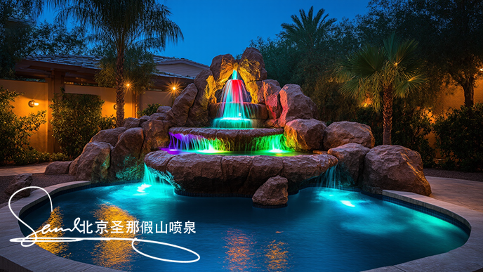 16x9_這是一處夜間的庭院水景景觀_畫面中心是一座以大塊仿真巖石打造的噴 (2).png